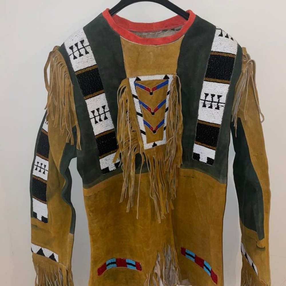 Men's Leather Buckskin Native American Beaded Fringes Real Mountain Man Cowboy